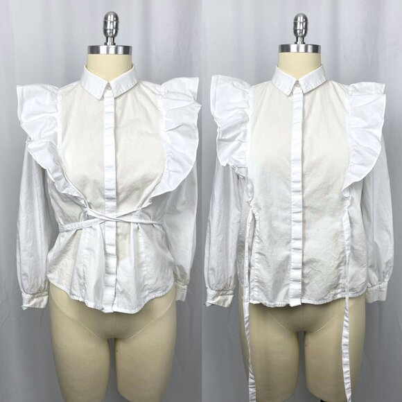 Vero Moda cotton ruffle wrap ties adjustable white statement blouse top medium - Picture 4 of 6